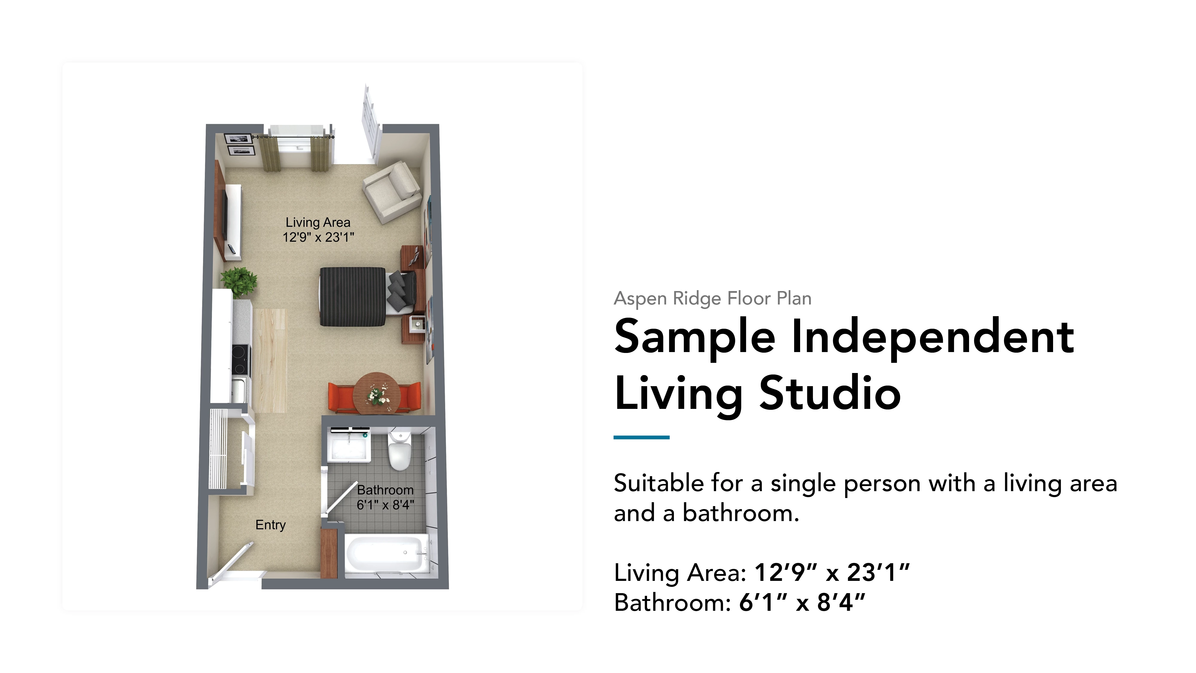 Sample independent living studio 357sq/ft floor plan